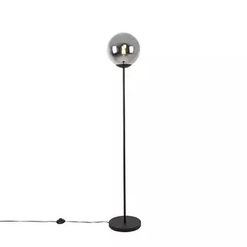 QAZQA - Арт-деко Арт-деко торшер I торшер I торшер I светильник I светильник черный с дымчатым стеклом - Pallon Mezzi I гостиная I спальня - удлиненный - подходит для светодиодов E27, серебро