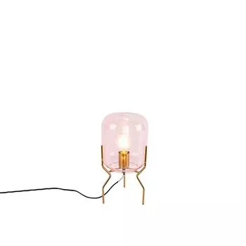 QAZQA - Арт-деко Настольная лампа в стиле ар-деко латунь розовое стекло - блаженство I гостиная I спальня - круглая - светодиодная подходит E27, розовый
