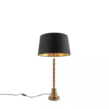 QAZQA - Арт-деко Настольная лампа в стиле ар-деко бронза с черным хлопковым абажуром 35 см - Pisos I гостиная I спальня - алюминий продолговатый I прямоугольный - подходит для светодиодов E27, черный