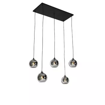 QAZQA - Арт-деко Подвесной светильник в стиле ар-деко I Подвесной светильник I Подвесной светильник черный с дымчатым стеклом, 5 лампочек - Уоллес I Гостиная I Спальня - круглый - Подходит для светодиодов E27, серый