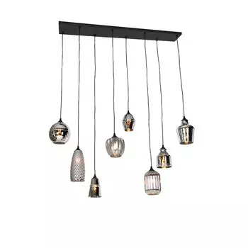 QAZQA - Арт-деко Подвесной светильник в стиле ар-деко I Подвесной светильник I Подвесной светильник черный с дымчатым стеклом, 8 лампочек - Ханне I гостиная I спальня - удлиненный - подходит для светодиодов E27, серый