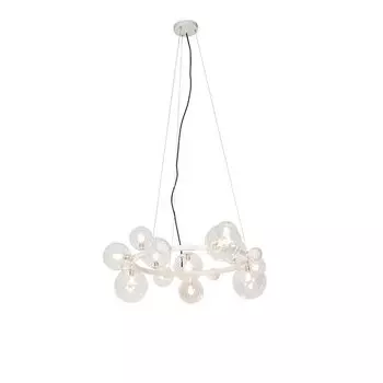 QAZQA - Арт-деко Подвесной светильник в стиле ар-деко I Подвесной светильник I Подвесной светильник белого цвета с прозрачным стеклом 12 лампочек - Дэвид I Гостиная I Спальня - круглая сталь - Подходит для светодиодов G9, белый