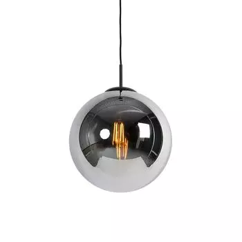 QAZQA - Арт-деко Подвесной светильник в стиле ар-деко I Подвесной светильник I Подвесной светильник черный с дымчатым стеклом 30 см - Pallon I Гостиная I Спальня - шар I сферический I продолговатый - Подходит для светодиодов E27, серебро