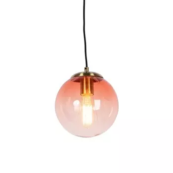 QAZQA - Арт-деко Подвесной светильник в стиле ар-деко I Подвесной светильник I Подвесной светильник из латуни с розовым стеклом 20 см - Паллон I Гостиная I Спальня - шар I сферический I продолговатый - Подходит для светодиодов E27, розовый