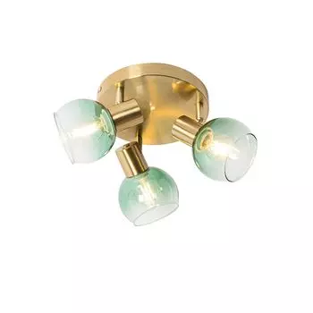 QAZQA - Арт-деко Потолочный светильник в стиле ар-деко золото I латунь с зеленым стеклом 3-ламповые точечные светильники - Vidro I гостиная I спальня - круглая сталь - подходит для светодиодов E14, зеленый