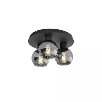 QAZQA - Арт-деко Потолочный светильник в стиле ар-деко I Потолочный светильник I Лампа I светильник черный с дымчатым стеклом, 3 лампы - Vidro I гостиная I спальня - круглый - подходит для светодиодов E27, серый