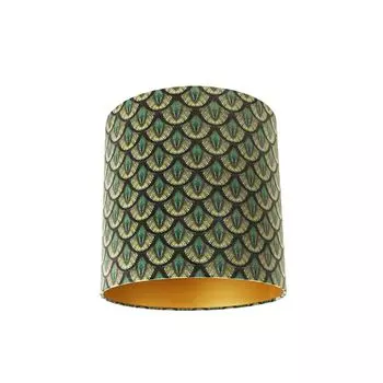 QAZQA Classic I Античный текстильный велюровый абажур Павлиний дизайн 40I40I40 Золото I Латунь Внутри, цилиндр Подходит для подвесных ламп и торшеров, фиолетовый