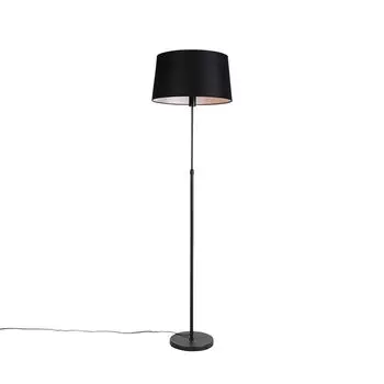 QAZQA - Classic I Античный торшер черного цвета с черным льняным абажуром, регулируемый 45 см - Часть I Гостиная I Спальня - Круглая сталь I Продолговатый I Цилиндр - Подходит для светодиодов E27, черный