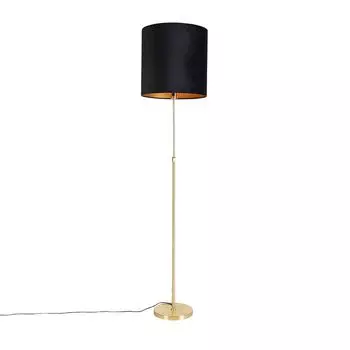 QAZQA - Classic I Античный торшер I Торшер I Торшер I Лампа I Светлое золото I Латунь I Латунь с черным велюровым абажуром 40I40 см - Часть I Гостиная I Спальня - Стальной цилиндр I L, черный