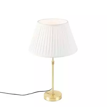 QAZQA - Classic I антикварная настольная лампа I настольная лампа I лампа I светлое золото I латунь I латунь с плиссированным абажуром кремового цвета 35 см - Часть I гостиная I спальня I прикроватная лампа - текстильный цилиндр, белый
