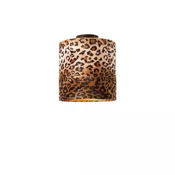 QAZQA - Classic I антикварный потолочный светильник I потолочный светильник I лампа I светильник с матовым черным леопардовым узором 25 см - комбинация I гостиная I спальня - текстильный цилиндр - подходит светодиод E27