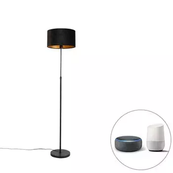 QAZQA - Classic I Antique Smart Торшер I Торшер I Торшер I Лампа I Черная лампа с черным велюровым абажуром 35 см, включая Wi-Fi A60 - Частичный диммер I Диммируемая I Гостиная I Спальня -, черный