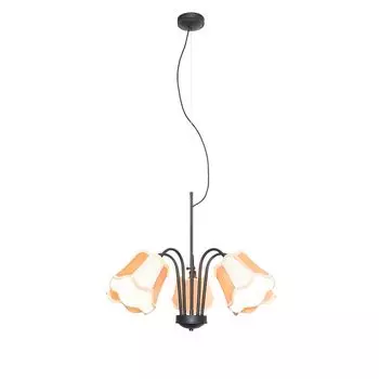 QAZQA - Classic I Подвесной светильник Antique Classic I Подвесной светильник I Подвесной светильник черный с золотым абажуром I Латунь, 5 ламп - Nona I Гостиная I Спальня - Текстильный круглый - Подходит для светодиодов E27, золото