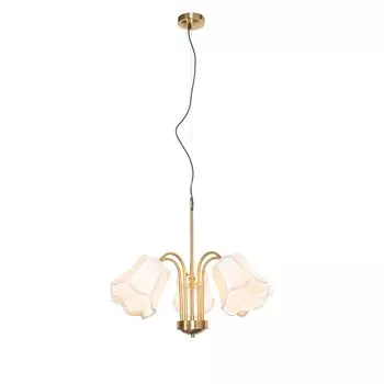 QAZQA - Classic I Подвесной светильник Antique Classic I Подвесной светильник I Подвесной светильник из латуни с белым абажуром на 5 лампочек - Nona I Гостиная I Спальня - Текстильный круглый - Подходит для светодиодов E27, белый