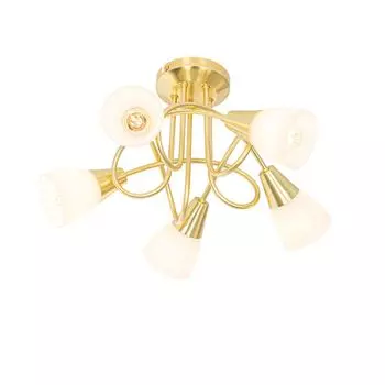 QAZQA - Classic I Потолочный светильник Antique Classic I Потолочный светильник I Лампа I Светлое золото I Латунь с опаловым стеклом, 5 лампочек - Inez I Гостиная I Спальня - Органическая сталь - Подходит для светодиодов E14