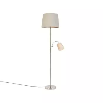 QAZQA - Classic I Торшер Antique Classic I Торшер I Торшер I Лампа I Легкая сталь I Серебро I Матовый никель с серым абажуром и лампой для чтения - Ретро I Гостиная I Спальня - S, серый