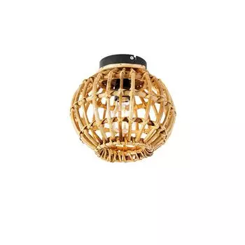 QAZQA - Country House I Винтажный сельский потолочный светильник из бамбука 25 см - Canna I Гостиная I Спальня - Бамбук круглый - Подходит для светодиодов E27, белый