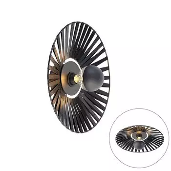 QAZQA - Country house I винтажный настенный светильник в сельской местности, черный 40 см - Leia I гостиная I спальня - текстильный круглый - светодиод подходит E27