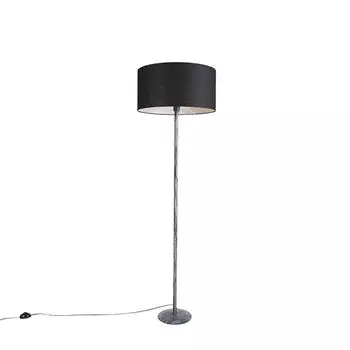QAZQA - Country house I винтажный торшер серый с черным абажуром 50 см - Simplo I гостиная I спальня - продолговатая сталь - светодиод подходит E27, черный