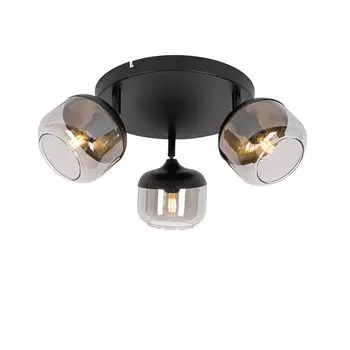 QAZQA - Design Design Spot I Прожектор I Потолочный светильник I Потолочный светильник I Прожектор I Лампа I Свет черный с золотом I Латунь и дымчатое стекло I Трехпрожекторный светильник Flame Round - Kyan I Гостиная I Спальня, серый