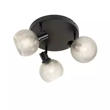QAZQA - Design Design Spot I Прожектор I Потолочный точечный светильник I Потолочный точечный светильник I Прожектор I Лампа I Свет черный с дымчатым стеклом Трехпрожекторный светильник Flame Round - Chico I Гостиная I Спальня - Круглый - L