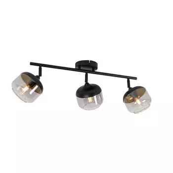 QAZQA - Design Design Spot I Прожектор I Потолочный светильник I Потолочный светильник I Прожектор I Лампа I Свет черный с золотом I Латунь и дымчатое стекло I Трехпрожекторный светильник Spot Bar Flame - Kyan I Гостиная I Спальня, серый