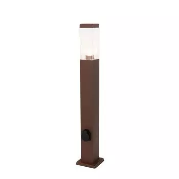 QAZQA - Дизайн Buitenlamp roestbruin 80 см со стоп-контактом IP44 - Наружное освещение Malios I - продолговатая сталь - Подходит для светодиодов E27, коричневый