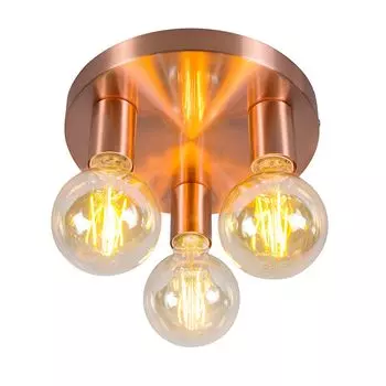 QAZQA - Дизайн Потолочный светильник в стиле ар-деко I Потолочный светильник I Лампа I Медный свет - Facil 3-лампы I Гостиная I Спальня - Стальной цилиндр - Подходит для светодиодов E27, медь