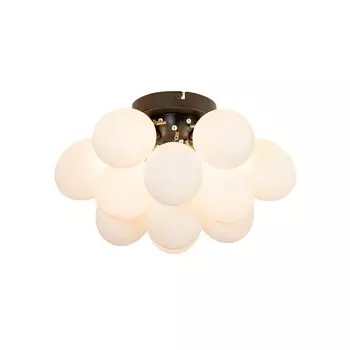 QAZQA - Дизайн Потолочный светильник в стиле ар-деко I Потолочный светильник I Лампа I свет черный с опаловым стеклом, 3 лампы - Увас I Гостиная I Спальня - шар I сферический - Подходит для светодиодов G9, белый