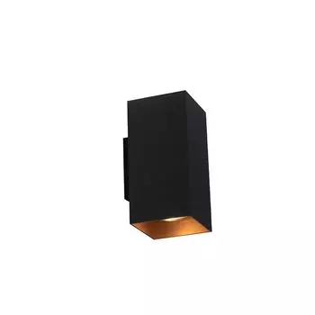 QAZQA - Дизайнерский настенный светильник, черный с золотом I квадрат из латуни - SabI 2 лампы I гостиная I спальня I Up & Down - алюминиевый квадрат - светодиод подходит GU10