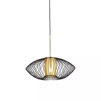 QAZQA - Дизайнерский подвесной светильник I Подвесной светильник I Подвесной светильник золото I Латунь с черным 50 см - Добрадо I Гостиная I Спальня - круглая сталь - Подходит светодиод E27