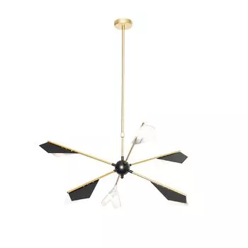 QAZQA - Дизайнерский подвесной светильник I Подвесной светильник I Подвесной светильник черный с золотом I Латунь, 6 лампочек - Sinem I Гостиная I Спальня - продолговатая сталь - Подходит для светодиодов G9
