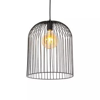 QAZQA - Дизайнерский подвесной светильник I Подвесной светильник I Подвесной светильник черный - Wire Knock I Гостиная I Спальня - продолговатая сталь I Круглый - Светодиод подходит E27