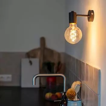 QAZQA - Дизайнерский промышленный настенный светильник, черный - Facil 1 I гостиная I спальня - стальной цилиндр - светодиод подходит E27