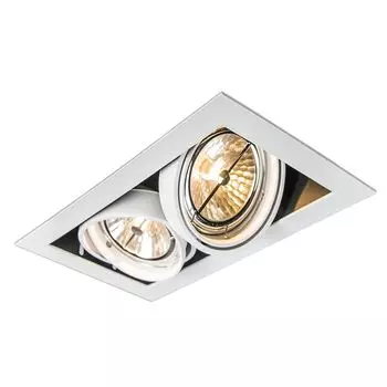 QAZQA - Дизайнерский встраиваемый точечный светильник, белый, поворотный, 2 лампы - Oneon 111-2 I гостиная I спальня - стальной прямоугольный - подходит для светодиодов G53