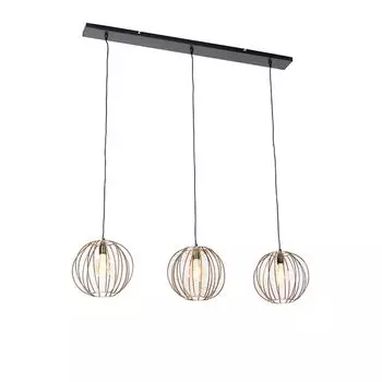 QAZQA - Industrial I Vintage I Industrial I Vintage I Подвесной светильник I Подвесной светильник I Подвесной светильник бронзовый с черным продолговатым 3-ламповым светильником - Dong I Гостиная I Спальня - Продолговатая сталь - LED g, бронза