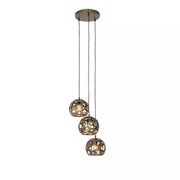 QAZQA - Industrial I Vintage I Industrial I Vintage I Подвесной светильник I Подвесной светильник I Подвесной светильник античное золото I Латунь круглая с 3 лампами - Бобби I Гостиная I Спальня - Алюминий круглый - Подходит для светодиодов E27