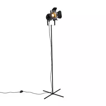 QAZQA - Industrial I Vintage I Industrial I Vintage I Торшер, черный, наклоняемый - пленка I гостиная I спальня - продолговатая нержавеющая сталь - подходит для светодиодов E27