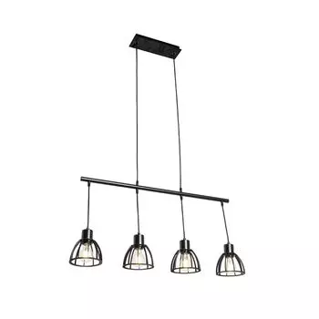 QAZQA - Industrial I Vintage I Industrial I Vintage I Подвесной светильник I Подвесной светильник I Подвесной светильник черный, 4 лампы - Fotu I Гостиная I Спальня - Продолговатое дерево - Подходит для светодиодов E27