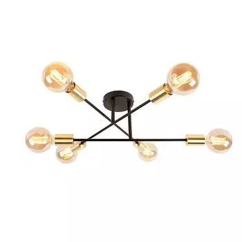 QAZQA - Industrial I Vintage I Industrial I Vintage I Потолочный светильник I Потолочный светильник I Лампа I Светильник черный с золотом I Латунь, 6 светильников - Сидней I Гостиная I Спальня - Продолговатая сталь - LED