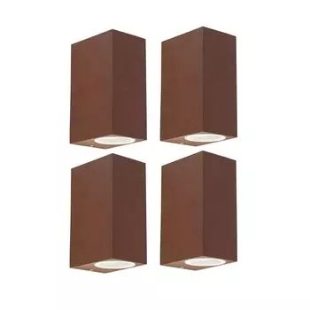 QAZQA - Industrial I Vintage I Набор из 4 промышленных наружных настенных светильников ржаво-коричневого цвета IP44 - Baleno II I Наружное освещение I Up & Down - Алюминий прямоугольный - Подходит для светодиодов GU10, коричневый