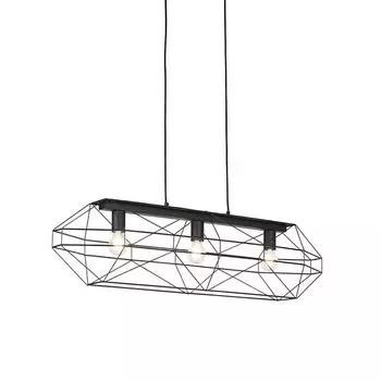 QAZQA - Индустрия дизайна I Винтаж I Подвесной светильник I Подвесной светильник I Подвесной светильник черный, 3 лампы - Каркас I Гостиная - Продолговатая сталь - Подходит для светодиодов E27