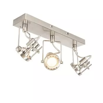 QAZQA - Индустрия I Винтаж I Индустрия I Винтаж ИК-прожектор I Прожектор I Потолочный прожектор I Потолочный прожектор I Прожектор I Лампа I Стальной светильник I Серебристый I Матовый никель 3-прожекторный светильник с поворотной решеткой - Sup...