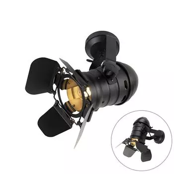 QAZQA — Industry I Vintage I Industrial Studio Spot, черный, вращающийся и наклоняемый — Пленка I Гостиная — Стальной цилиндр I Круглый — Подходит для светодиодов E27