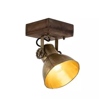 QAZQA - Industry I Vintage I Промышленный потолочный точечный светильник бронза с деревом 18 см - Манго I Гостиная I Спальня - Круглая сталь - Подходит для светодиодов E27
