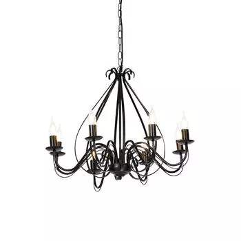 QAZQA - Классика I Антикварная классическая люстра I Люстра черная, 8 ламп - Джузеппе 8 I Гостиная I Спальня - Сталь круглая - Подходит для светодиодов E14, черный