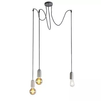 QAZQA - Modern Industrial I Vintage I Подвесной светильник I Подвесной светильник I Пуристический подвесной светильник светло-серого бетона - Cava, 3 лампы I Гостиная I Спальня - КаменьI Круглый - Подходит для светодиодов E27, серый