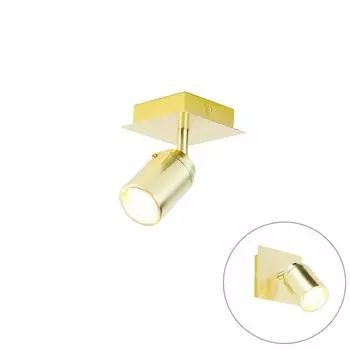 QAZQA - Modern Modern BadSpot I Прожектор I Потолочный прожектор I Потолочный прожектор I Прожектор I Лампа I Светильник из латуни Квадрат IP44 - Ducha - Стальной квадрат - Светодиод Подходит GU10, золото