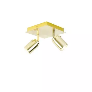 QAZQA - Modern Modern BadSpot I Прожектор I Потолочный прожектор I Потолочный прожектор I Прожектор I Лампа I Светильник латунный квадратный, 2 лампы IP44 - Ducha - Стальной квадратный - Светодиод Подходит GU10, золото