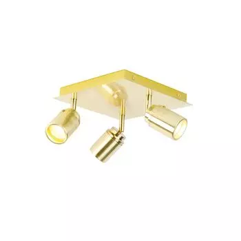 QAZQA - Modern Modern BadSpot I Прожектор I Потолочный прожектор I Потолочный прожектор I Прожектор I Лампа I Лампа из латуни Квадрат с 3 лампами Точечная планка Пламя IP44 - Ducha - Стальной квадрат - Подходит светодиод, золото